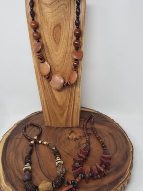 Vintage Handcrafted Brown Wood Bead Necklace - Natural Brown Statement Jewelry